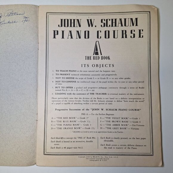 Piano Course Red Book A Schaum Music Vintage Education Teach 1945 Frank Learning - Picture 4 of 12